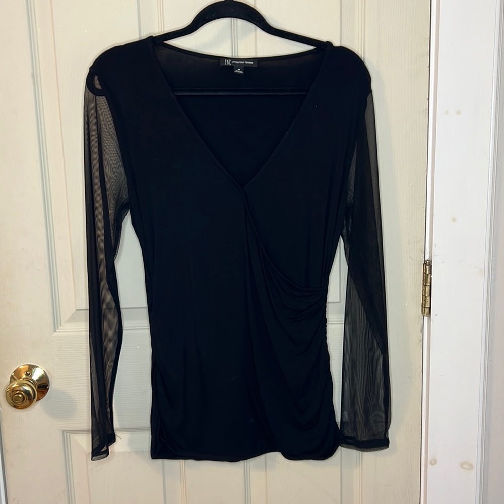 Black blouse cross front chiffon Sleeves
